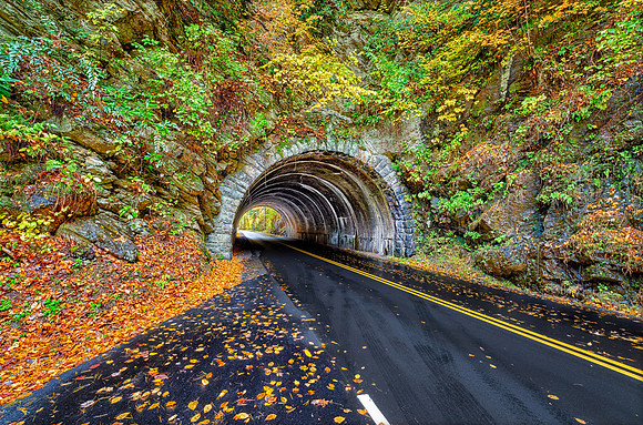 Smoky Mountain Tunnel With Fall Colors